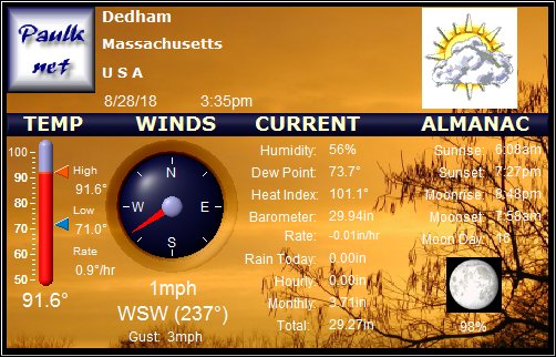 Click here for the detailed Dedham weather conditions updated every 15 minutes, 24x7.